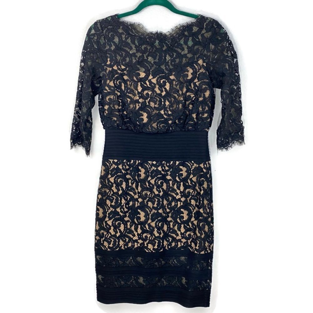 Tadashi Shoji Blouson Waist Lace Dress Black Sz 4